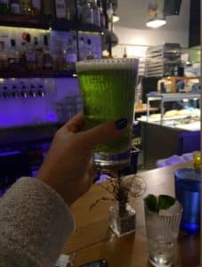 An Eagles Fan enjoying a green cocktail in honor of our birds.
