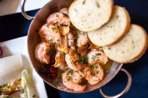 Spanish prawns with garlic and bread at Amada in Philly